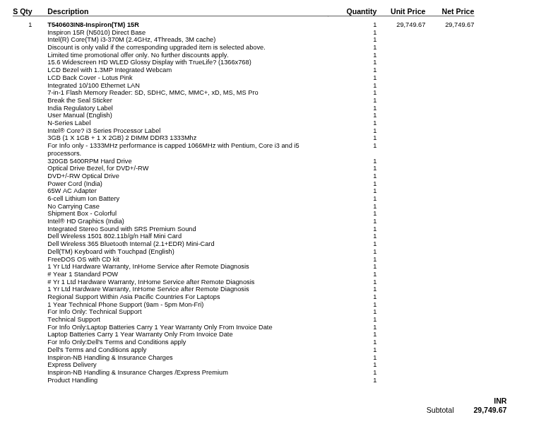 Dell Inspiron N5010 Quote Specs