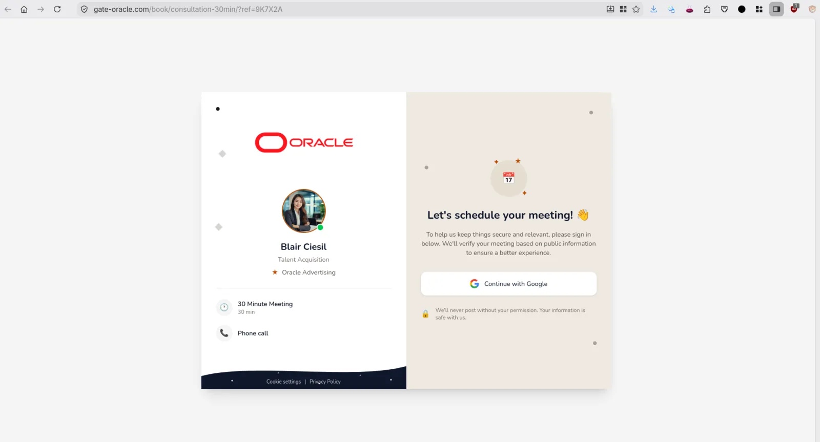 Fake Gate Oracle Booking Page