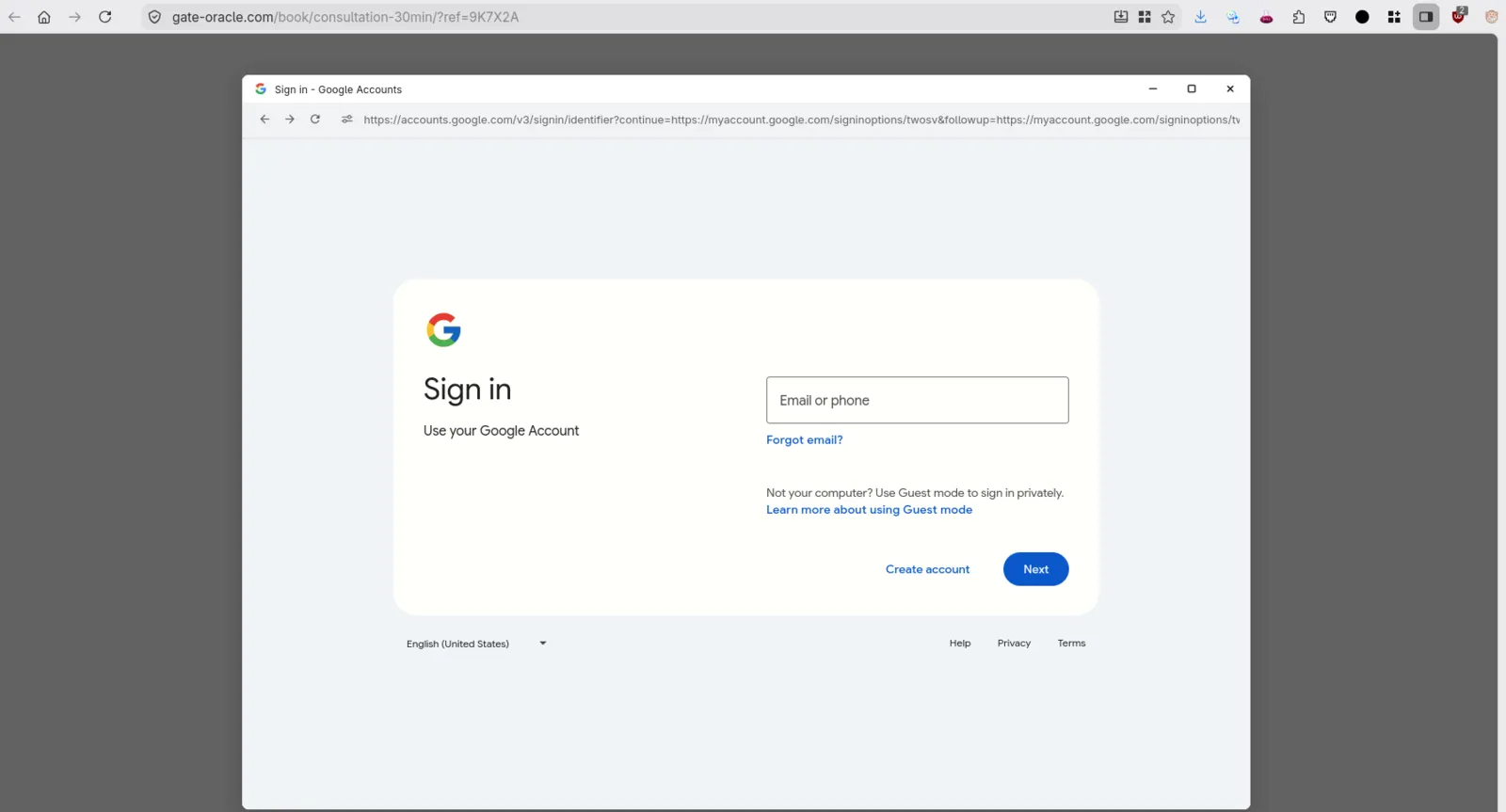 Google Account OAuth Phishing Login Window